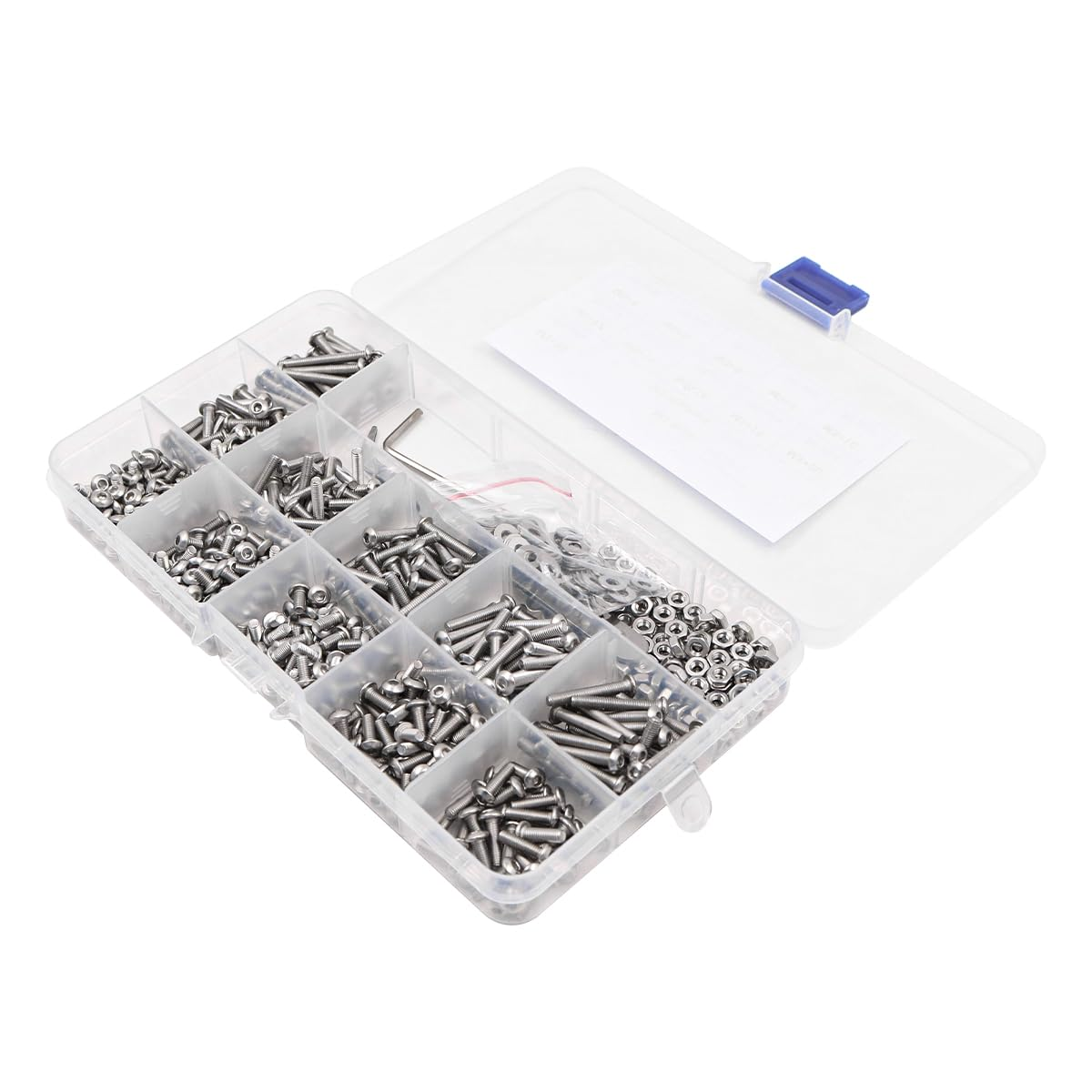 570 PCS NUZAMAS Stainless Steel M3 Button Head Hex Socket Cap Screw Bolts Screw and Nuts Flat Washer Assortment Kit with Wrench and Tweezers image number 1