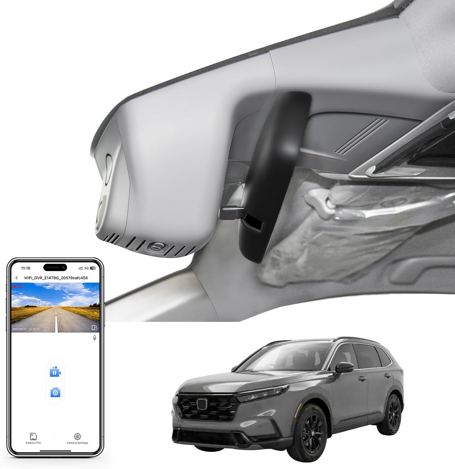 Mangoal Front 4K & Rear 1080P Dash Cam Custom Fit for Honda CRV Gen6 & CR-V Hybrid 2023 2024 2025(Grey), Integrated OEM Look, UHD 2160P Video, Wifi & App, GPS, 128GB Card image number 6