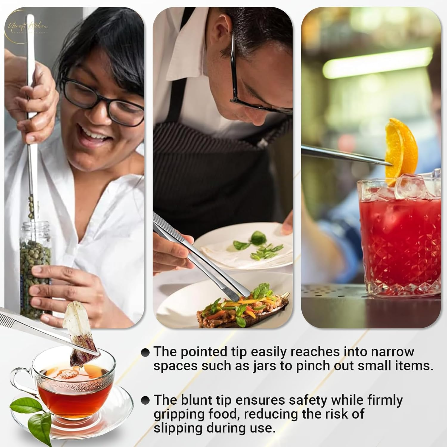 JOWILIN Kitchen Tweezers, 2 Pcs 304 Stainless Steel Cooking Tweezers Tongs, 12'' Long Food-Grade Including Fine Head and Broader Head for Cooking BBQ Grilling Barbecue Culinary Serving (Silver) image number 2