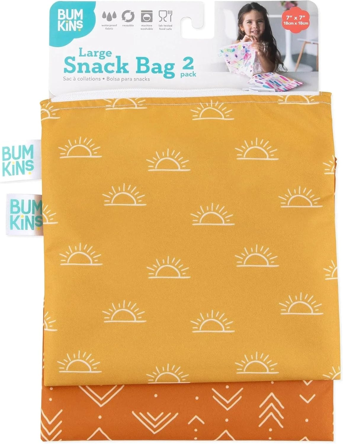 Bumkins Reusable Sandwich and Snack Bags, for Kids Lunch Bags and for Adults, Washable Fabric, Cloth Zip Bag, Dishwasher-Safe, Food-Safe, Safety Tested, Fits a Bagel image number 2