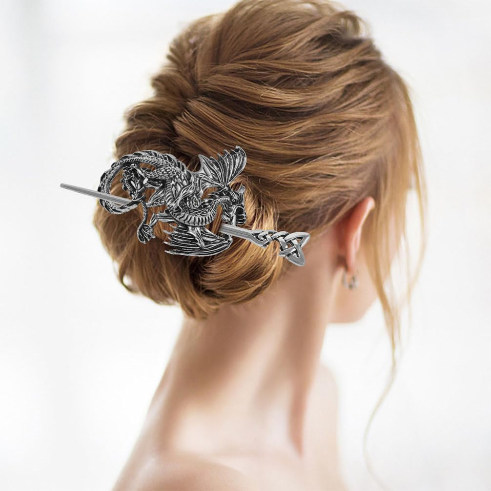Minkissy Viking Dragon Hook Clips Vintage Punk Gothic Hair Stick Antique Silver Metal Hair Pins Hair Bar Sticks Retro Hair Accessories for Men Women Fashion Jewellery Pack of 2