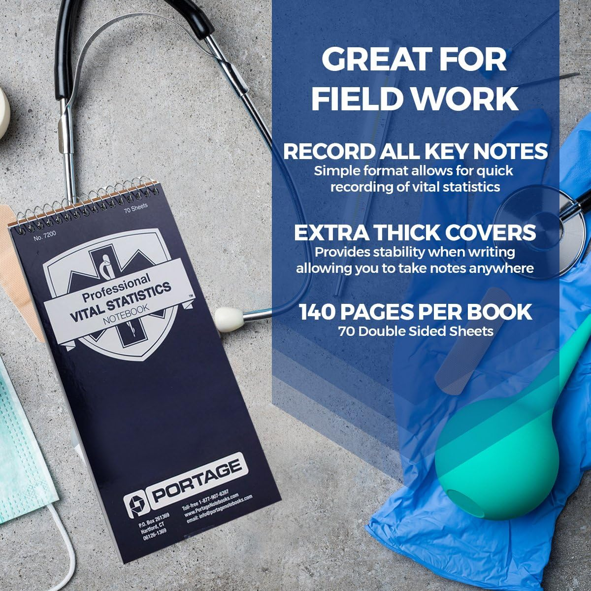 Emt/First Responders Vital Statistics Notebook &ndash; 8&rdquo; X 4&rdquo; Medical Notebook for Vital Signs and Additional Patient Information &ndash; 210 Pages (3 Pack) image number 6