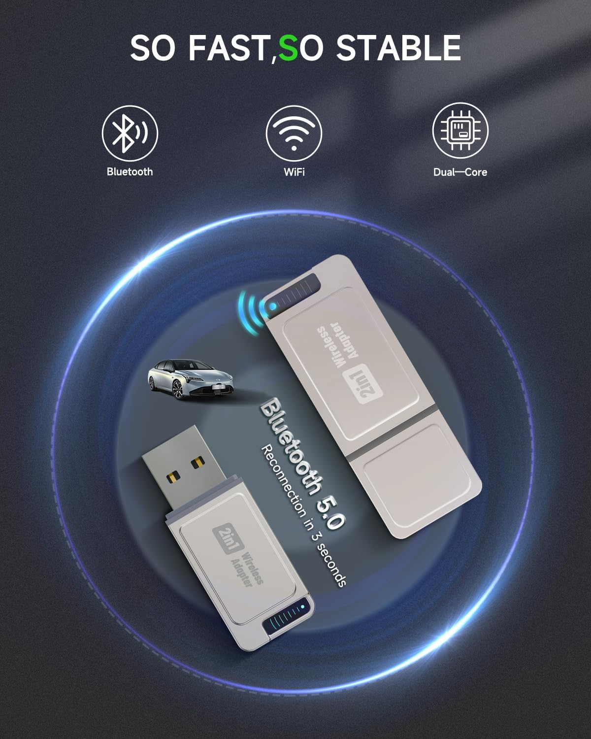 Wierless Carplay Adapter, Spedal CL321 Carplay Dongle - Fast Pairing, Auto Reconnect, Mini Metal Design with USB A-C Adapter, Compatible with Iphone 6+ and Cars from 2016+ image number 3