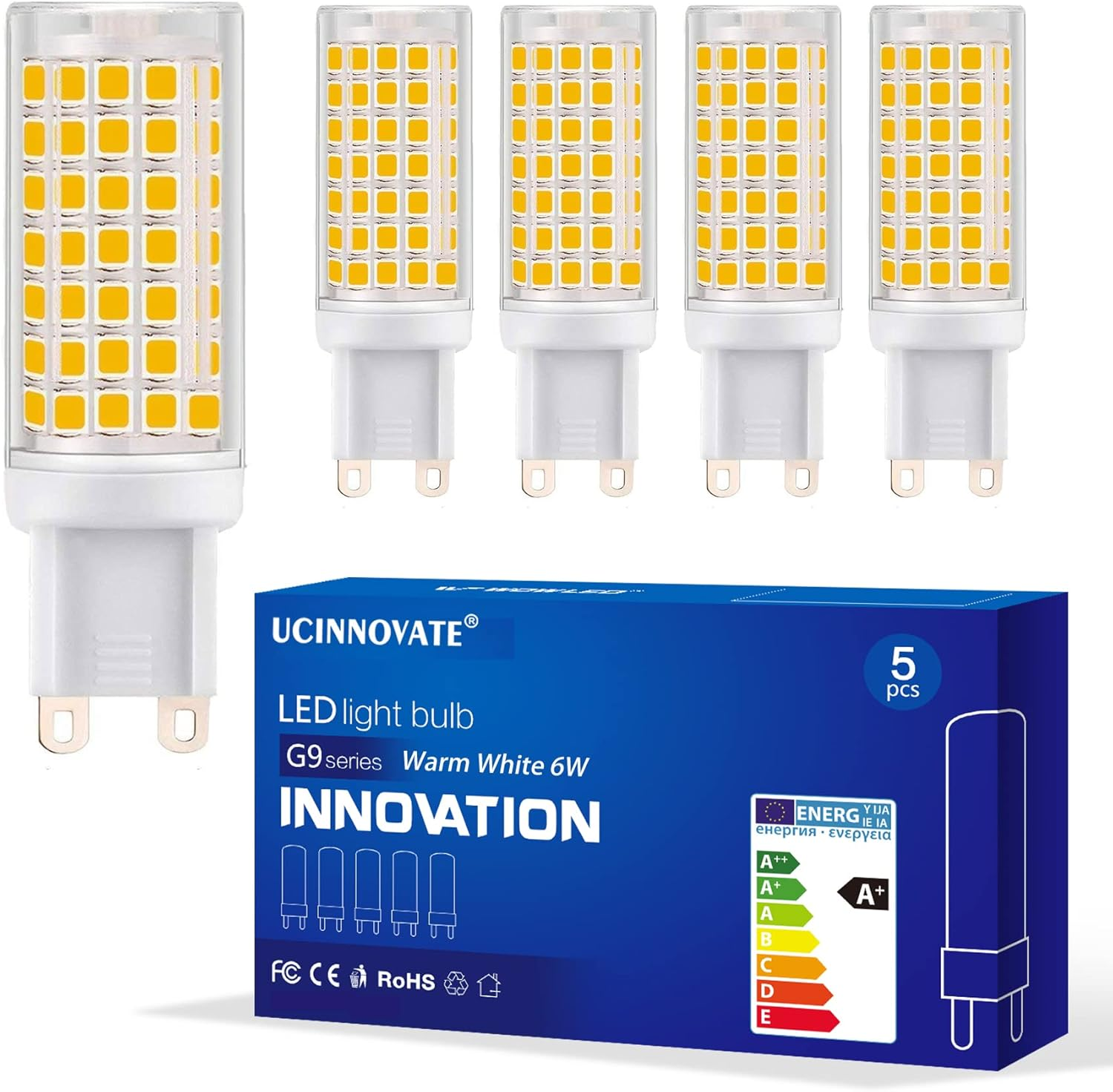 UCINNOVATE 6W G9 Dimmable LED Light Bulbs, 40W Equivalent Replace Halogen Bulbs, Warm White, 3000K, Ideal for Home Living Room Lighting Table Lamp Chandelier image number 1