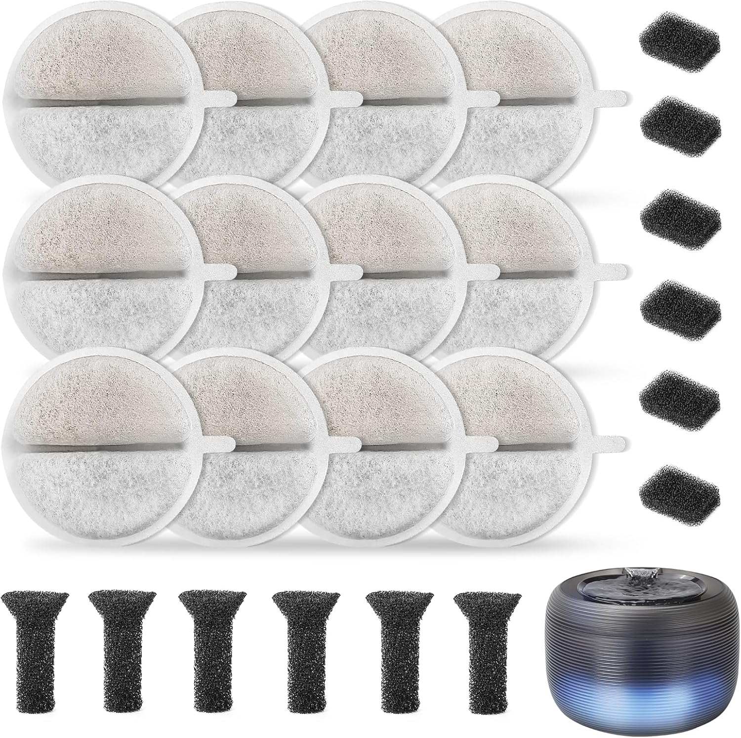 Filter Cat Fountain, Pack of 12 Replacement Filters and 12 Sponges Filter Replacement, Ion Exchange Resin and Activated Carbon Cat Pet Drinking Fountain Filter for 2.5 L Cat Fountain image number 6