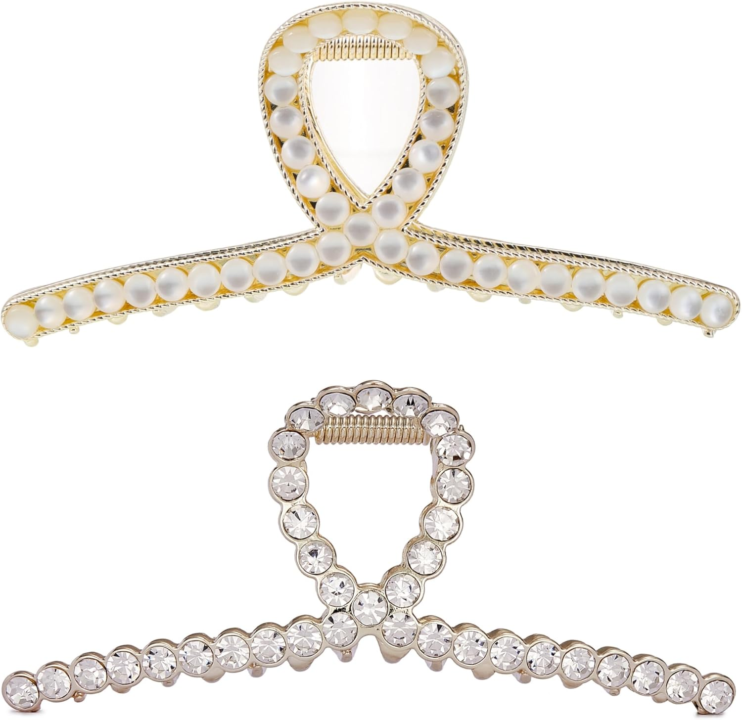 Rhinestone Hair Claw Clips, 4.4 Inch Vintage Metal Imitation Pearl Hair Jaw Clip for Women, Large Non Slip Hair Clamp Fashion Wedding Party Hair Accessories Elegant Hair Decorations for Hair Styling