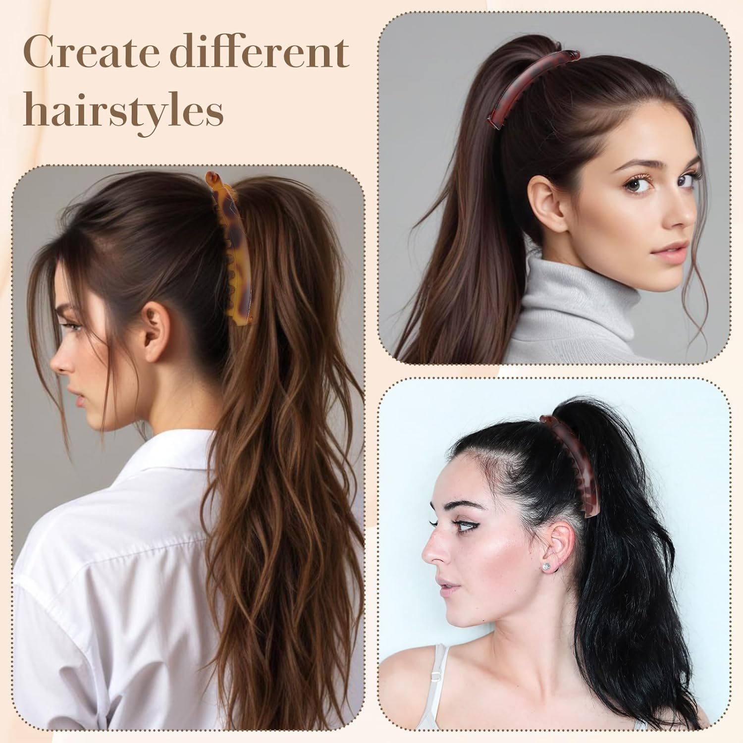 GEEHUA 4Pcs Banana Hair Clips, 5" Large Banana Clip for Thick Hair Strong Banana Claw Clips Big Claw Clips Vintage Stretchy Banana Hair Clip Banana Combs Bow Hair Accessories Gift