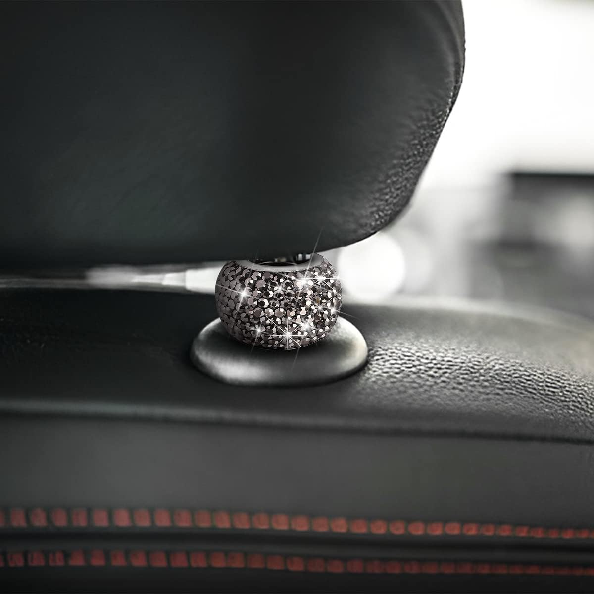 XINLIYA 4 Pack Car Headrest Collars, Bling Car Head Rest Collars Rings Decor, Rhinestone Car Head Rest Collars, Interior Car Seat Accessory, Crystal Decoration Charms for Car SUV Truck (Bright Black)