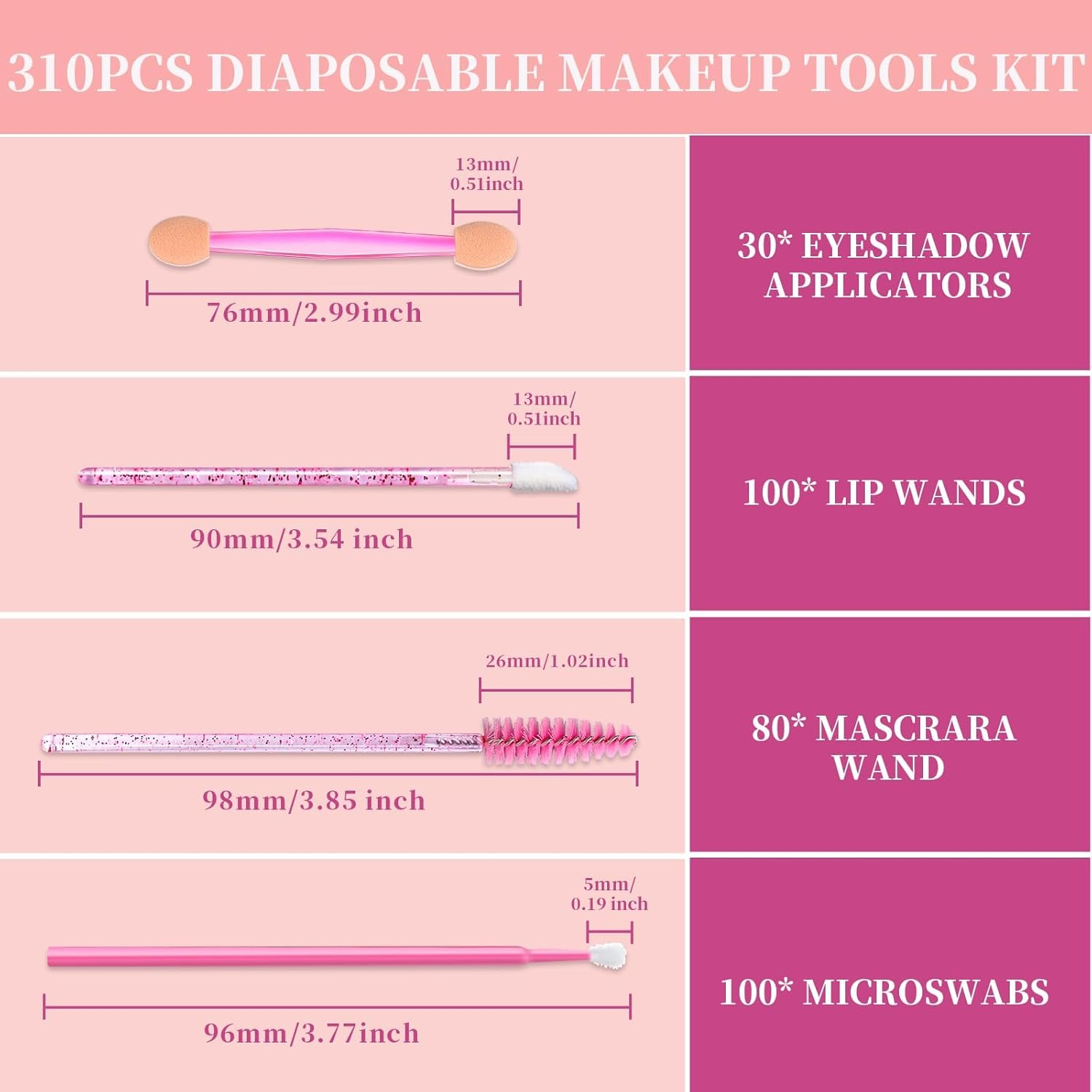 PAOFUFUI 310PCS Makeup Artist Kit Essentials, Disposable Makeup Applicators, Marcara Wands Lip Applicators Disposable,Microswabs, Eyeshadow Applicators, Artist Supplies for Makeup with Storage Box (Pink) image number 6