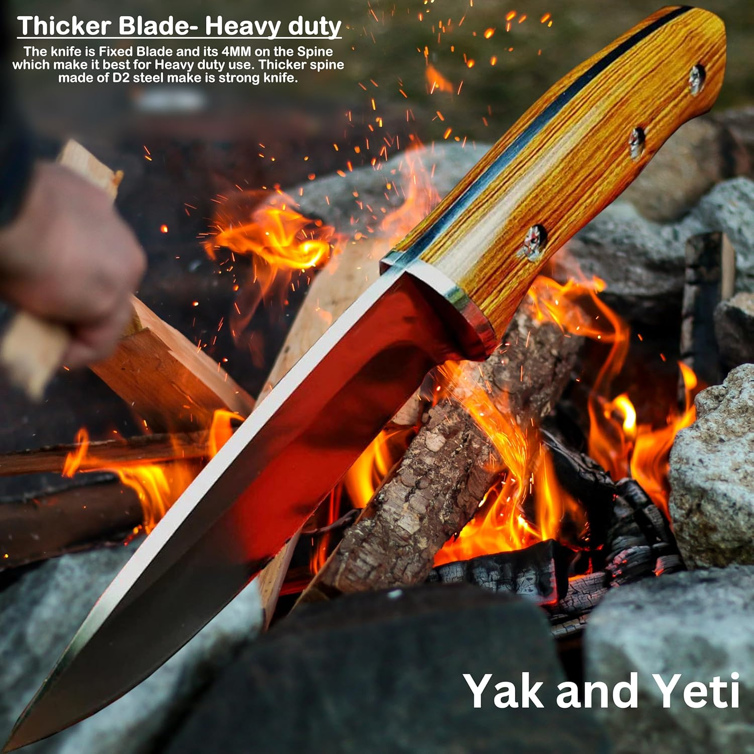 Bushcraft Carbon Steel Fixed Blade Knife with Leather Sheath - Outdoor Full Tang Camping Knife image number 1