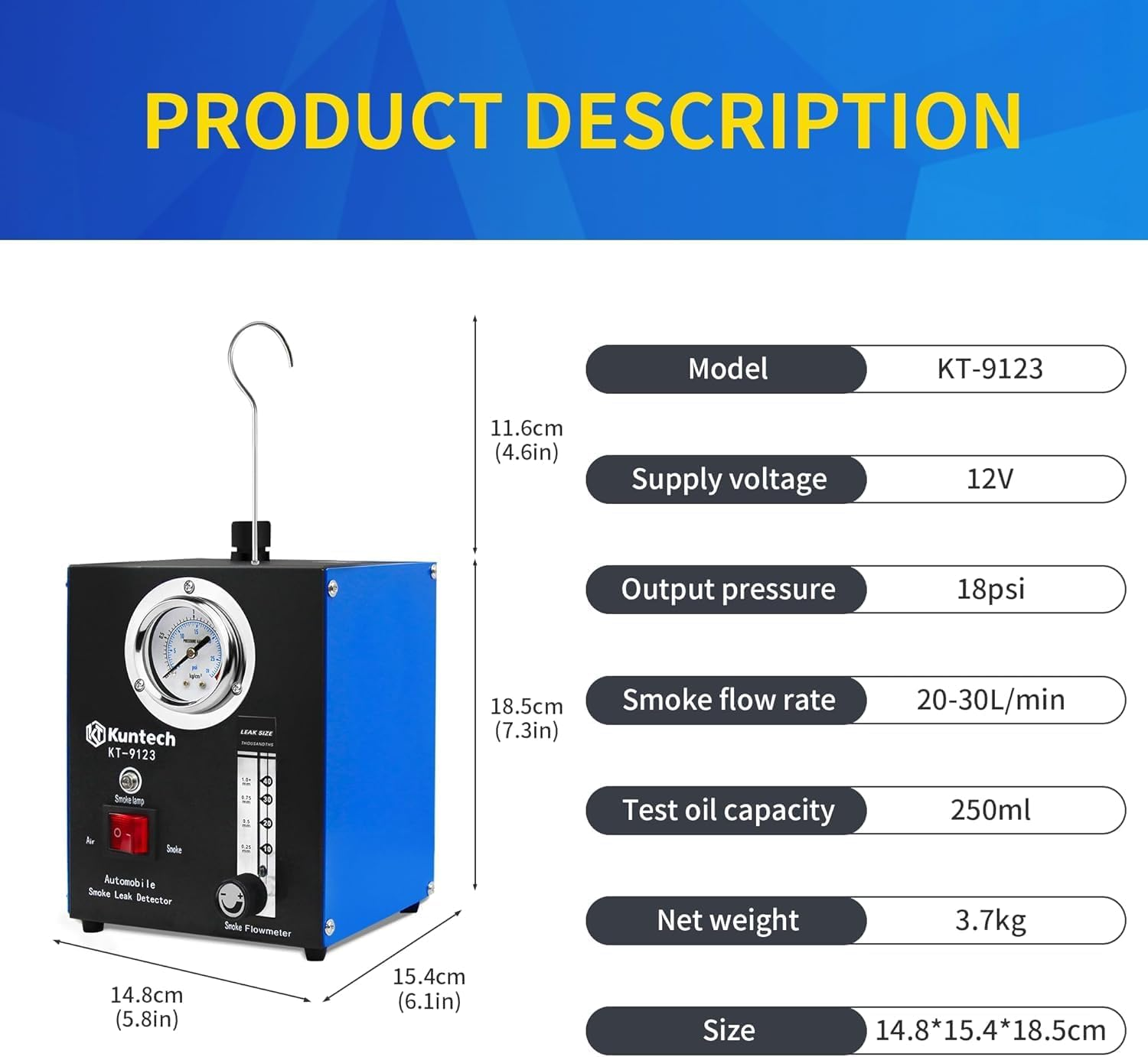 Smoke Machine Automotive Built-In Air Pump, 12V DC Smoke Leak Detector for Pipe System, Fuel Leakage, Leakage Diagnostic Tester for Ute, Cars, Trucks, Motorcycle, ATV, Boats, Snowmobiles image number 4