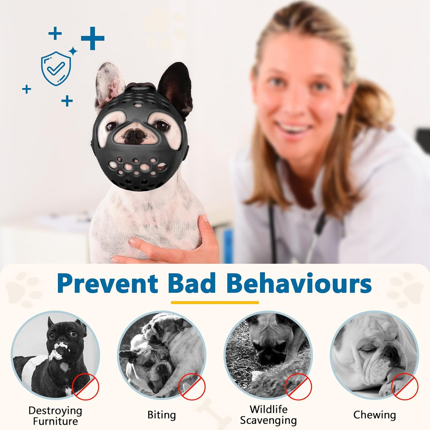 BARKLESS Short Snout Dog Muzzle, Soft Silicone Flat Faced Muzzle for French Bulldog Shih Tzu and Pug for Biting Chewing Licking and Grooming, Allows Panting image number 2