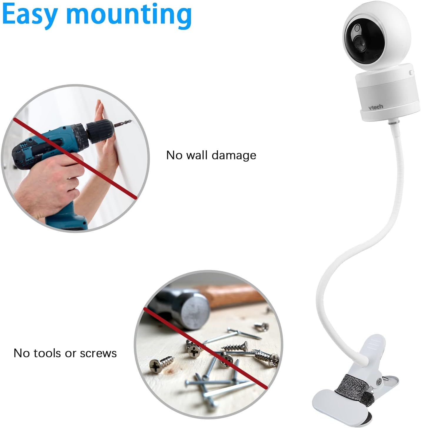 HOLACA 40Cm Clip Holder Mount Bracket for Vtech RM5766HD/RM7756HD/VM5463/RM5764HD/RM5864HD/RM7764HD/BM3800/BM4700/BM5600/BM5700 Baby Monitor image number 1