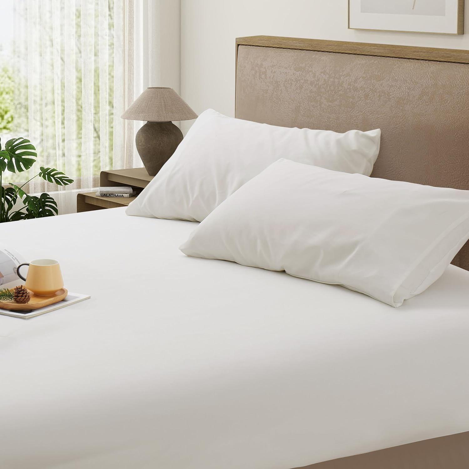 3 PCS Double Sheet Set, 1200TC Breathable and Ultra Soft Double Size Bed Sheets Set with Fitted Deep Pockets 40Cm, 1 Bedding Fitted Sheets & 2 Pillowcases (Grayish Green, Double) image number 5