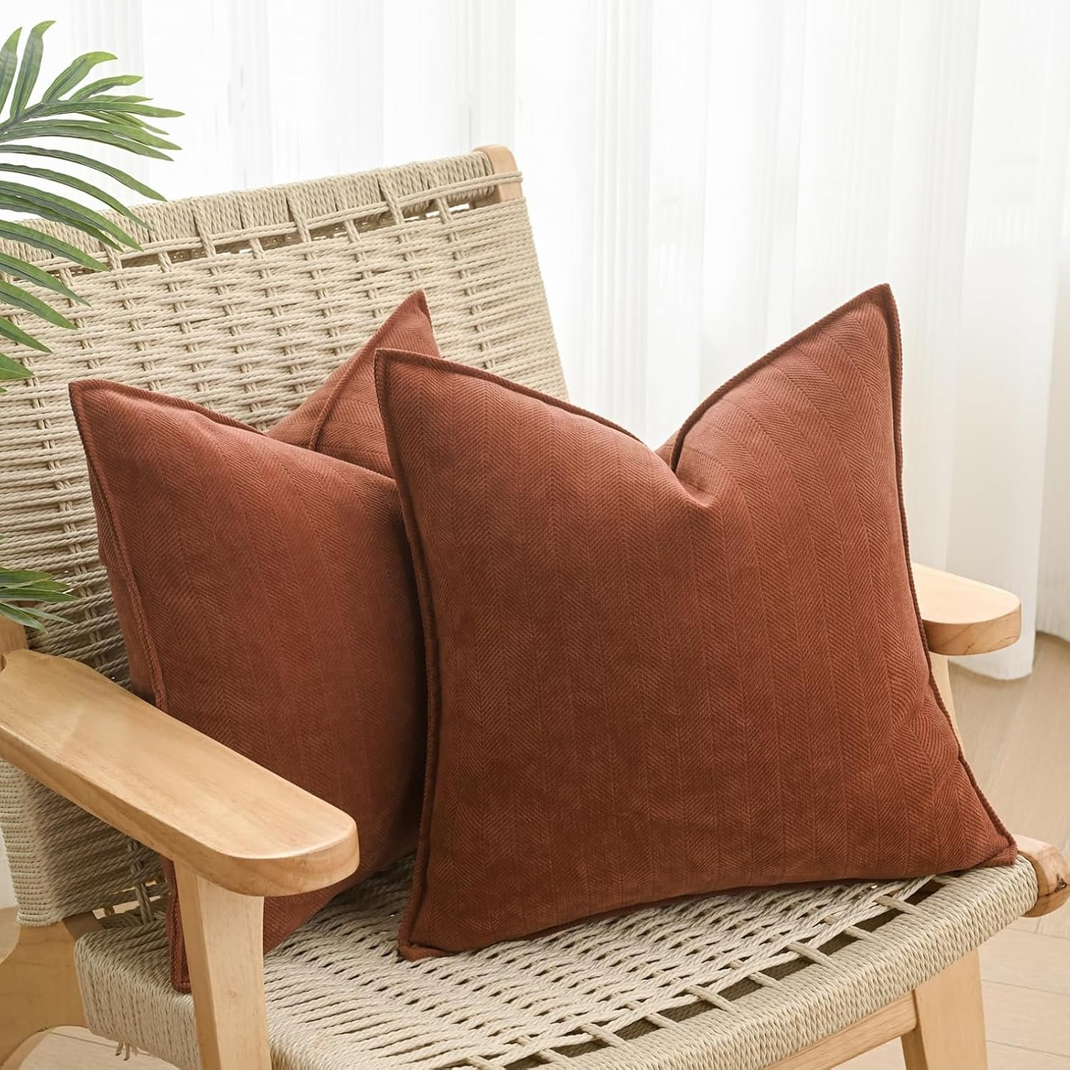 Pillow Covers 45X45 Cm Set of 2, Chenille Pillow Covers with Elegant Design, JOMWEN Soft and Luxurious Decorative Throw Pillows for Couch, Bed, Living Room Home (Chenille Rust, 45 X 45Cm) image number 5