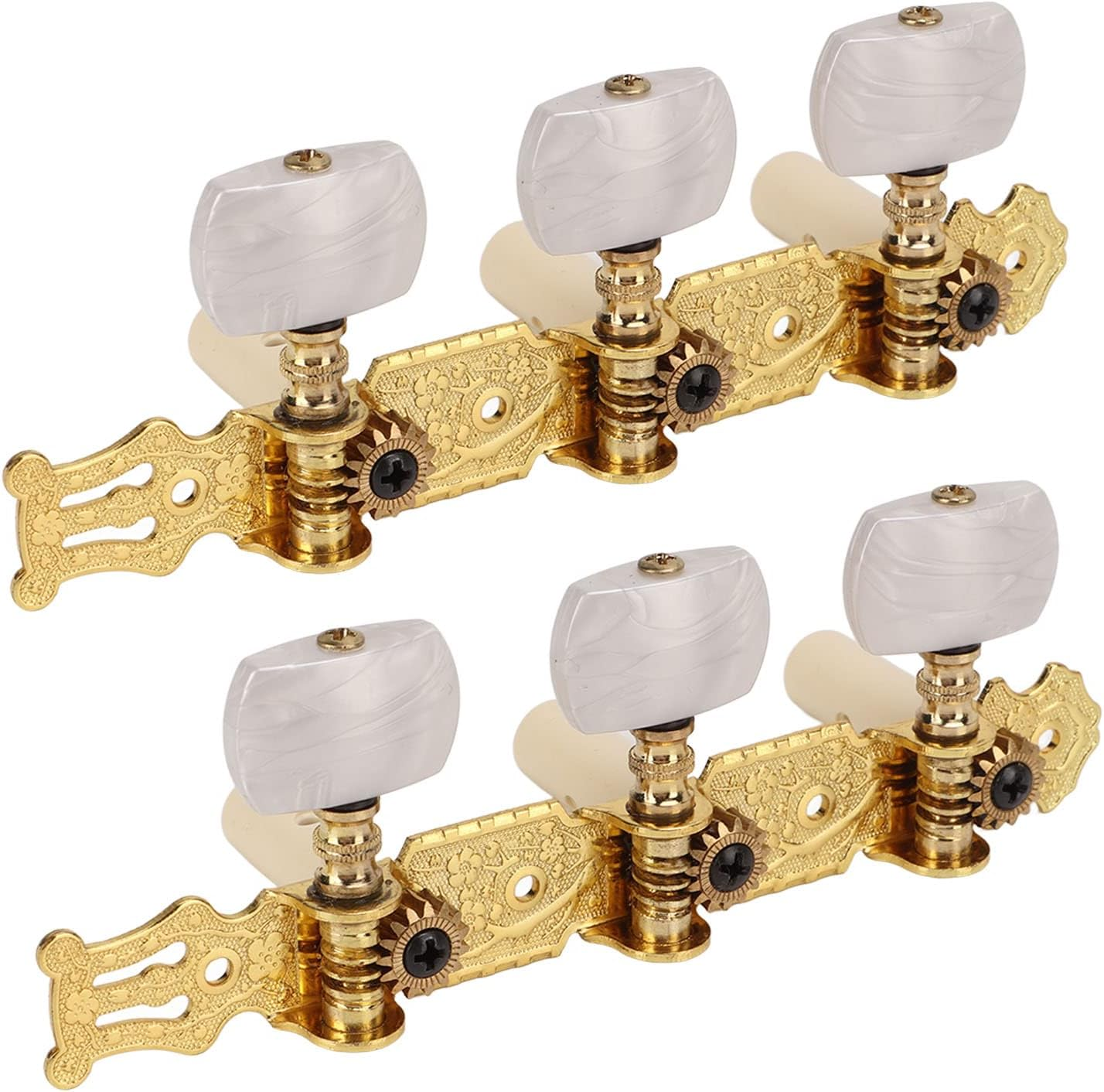 Tuning Pegs Keys, 2Pcs Classical Guitar String Machine Heads Easy to Install Metal Tuners Set Guitar Tuners Machine Heads with White Pearl Buttons for Classical Guitar image number 5