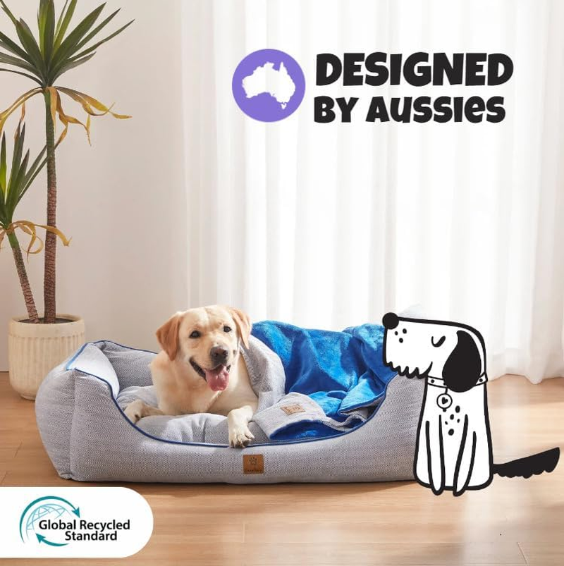 Charlie'S Hampton Herringbone Bolstered Walls & Low Front Wall 3-Piece Set with Bed, Pillow & Blanket 100% Recycled Polyester Filling Dog Bed Easy-To-Wash Removable Cover Blue - Small image number 1