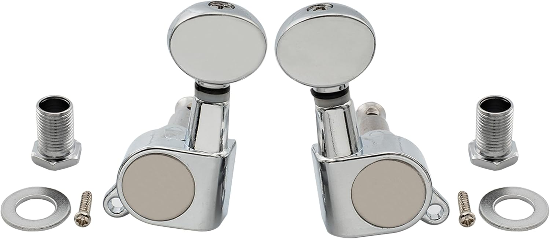 Musiclily 3L3R Sealed Guitar Tuners Tuning Pegs Machine Heads Set for Electric Acoustic Folk Guitar, Chrome Vintage Oval Button - Single R Black image number 4