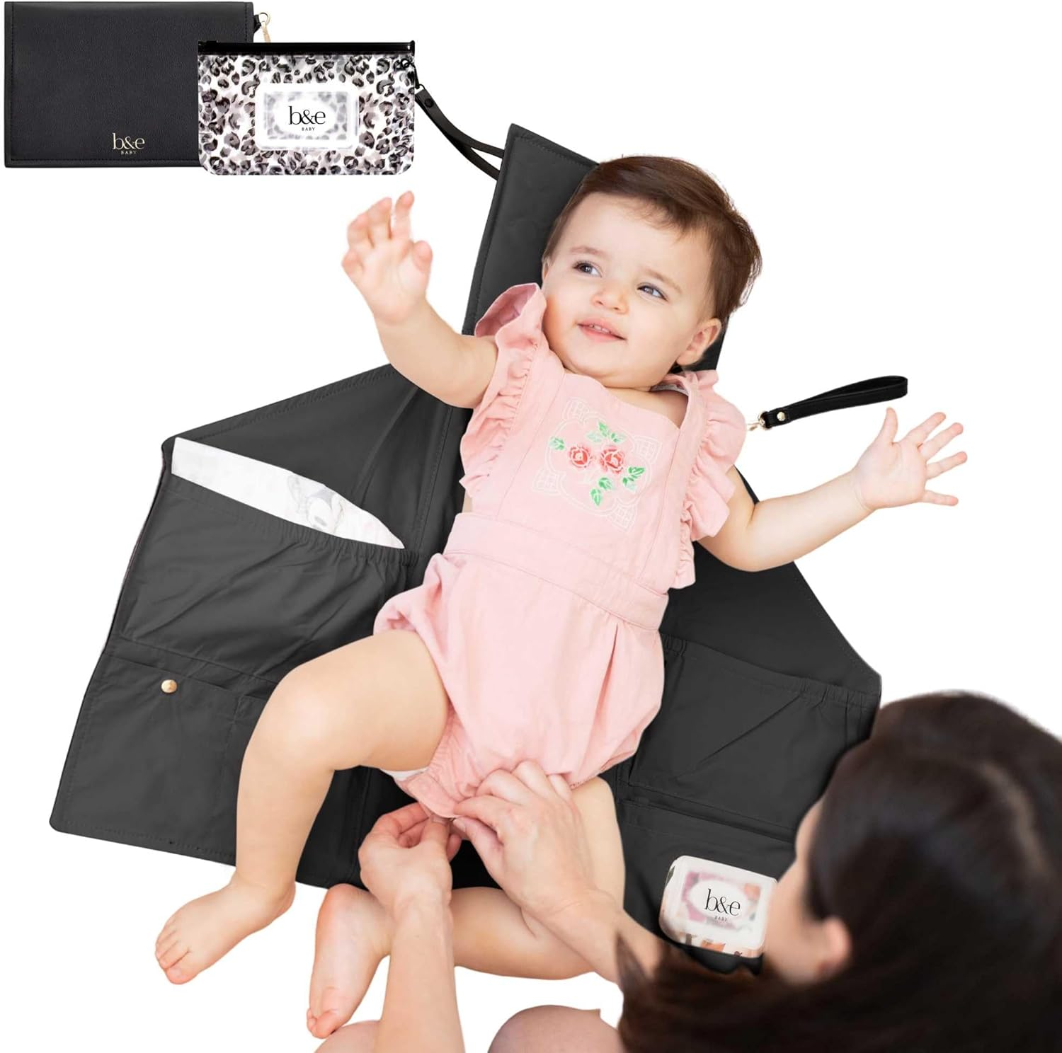 BEN & ELLIE BABY Nappy Change Mat Set with Refillable Wipes Case - Portable Nappy Changing Mat, Waterproof Baby Change Pad for Travel (Sasha Leopard Print)