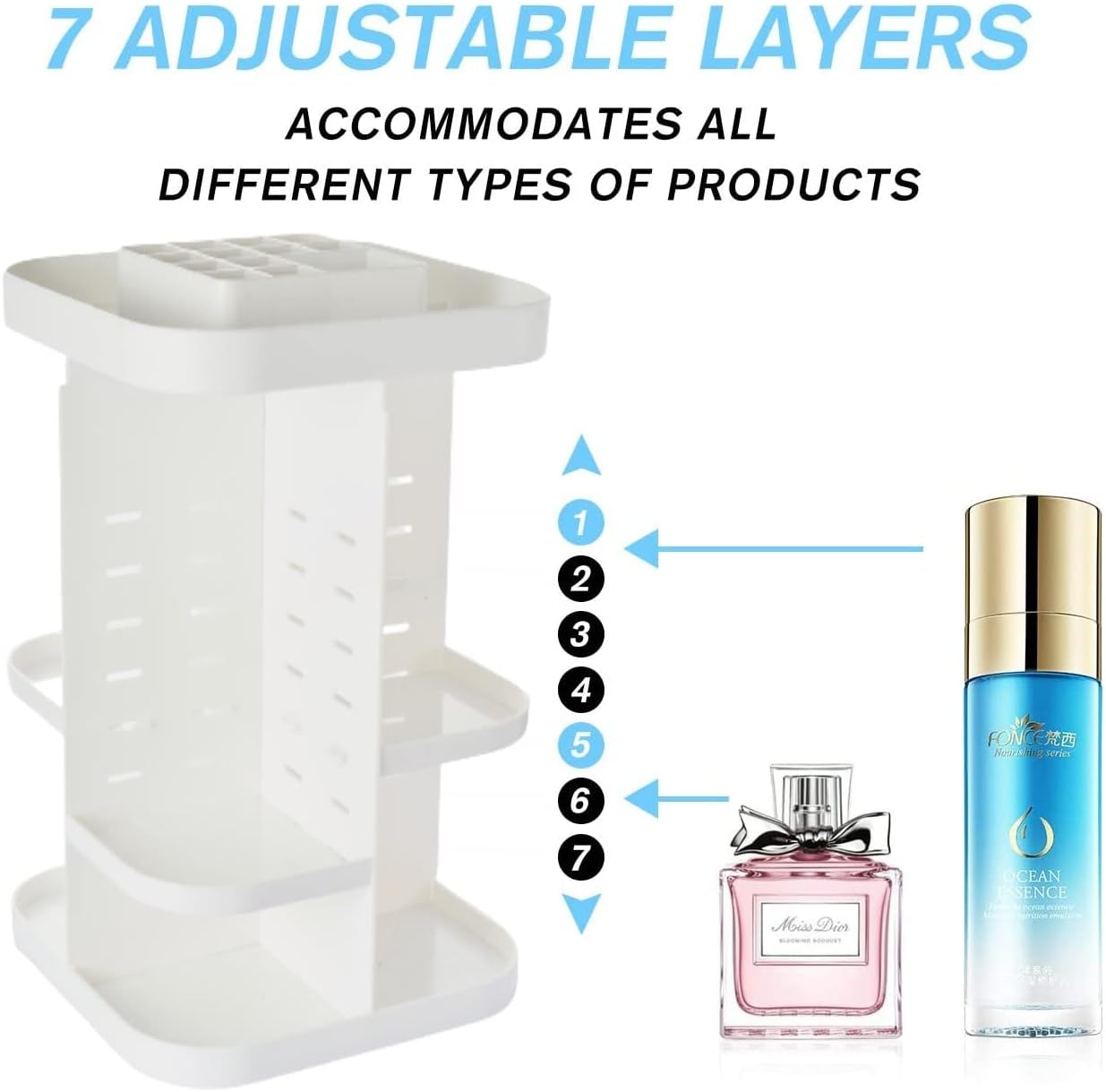 CARLA HOME 360 Rotating Makeup Organizer, DIY Adjustable Bathroom Makeup Carousel Spinning Holder Rack, Large Capacity Cosmetics Storage Box Vanity Shelf Countertop, Lipsticks (White) image number 4