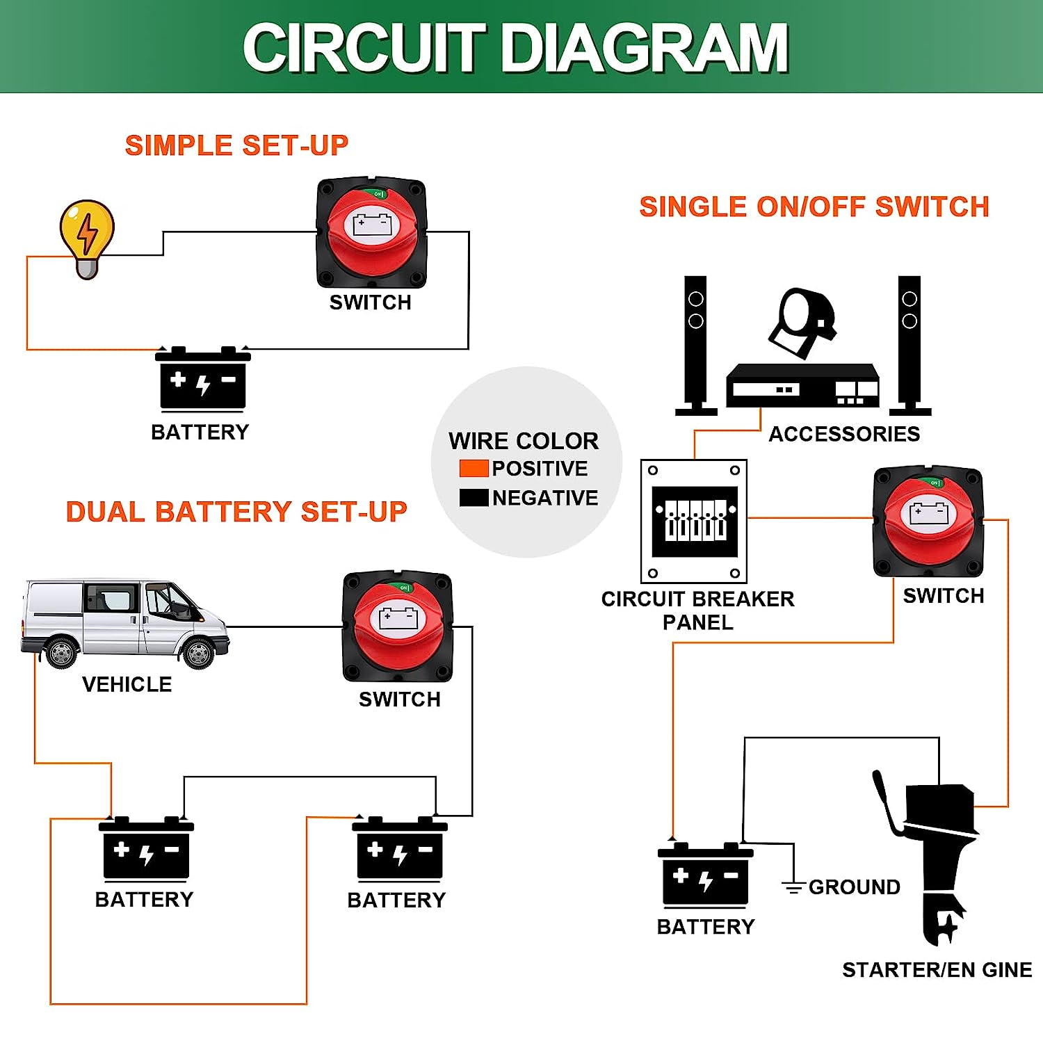 Battery Isolator Switch 12 V 24 V 48 V, Car Main Switch for M10 Connections, Battery Switch 200 a for Boat, Yacht, Caravan image number 3