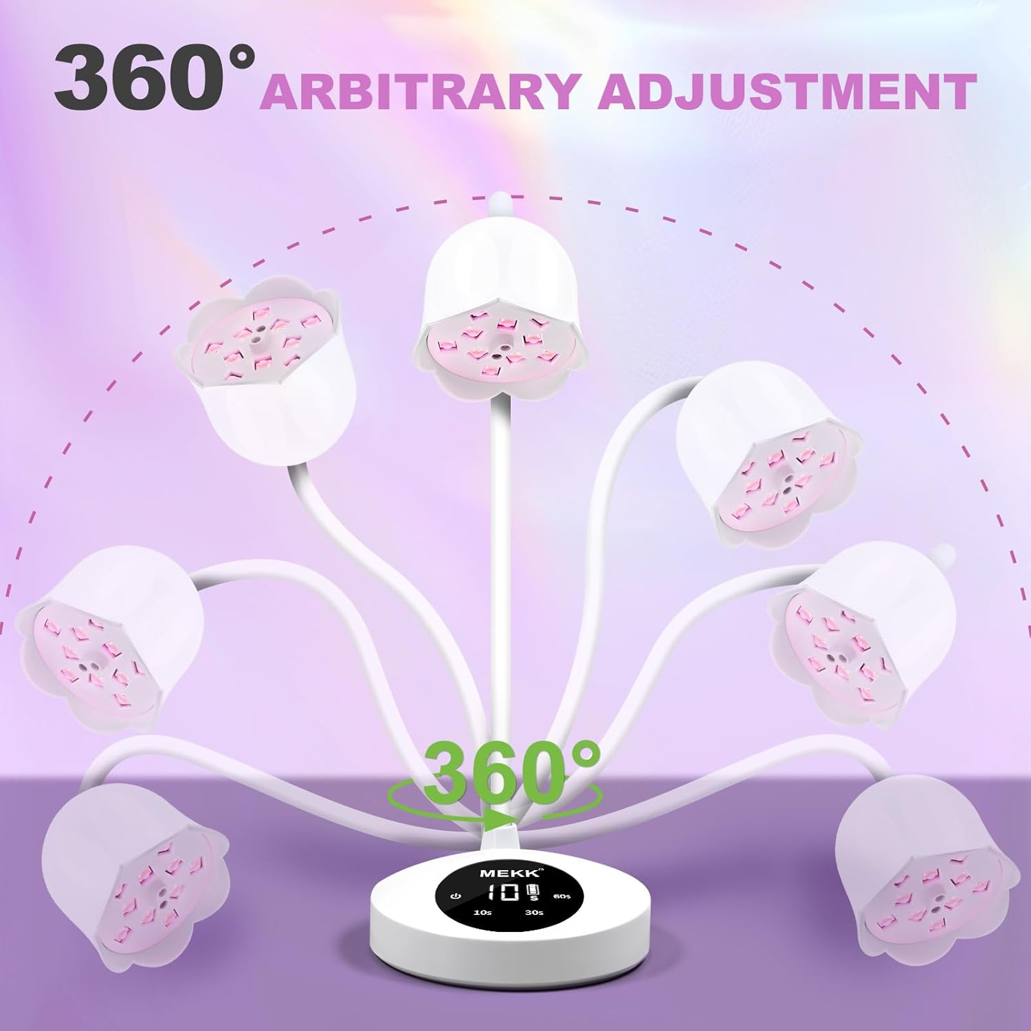 MEKK Gooseneck UV Nail Lamp 30W LED, Crystal White, Gel Nail Lamp, Cordless, Auto-Sensing, 3 Timers, 10 LED Lights - Pink image number 4