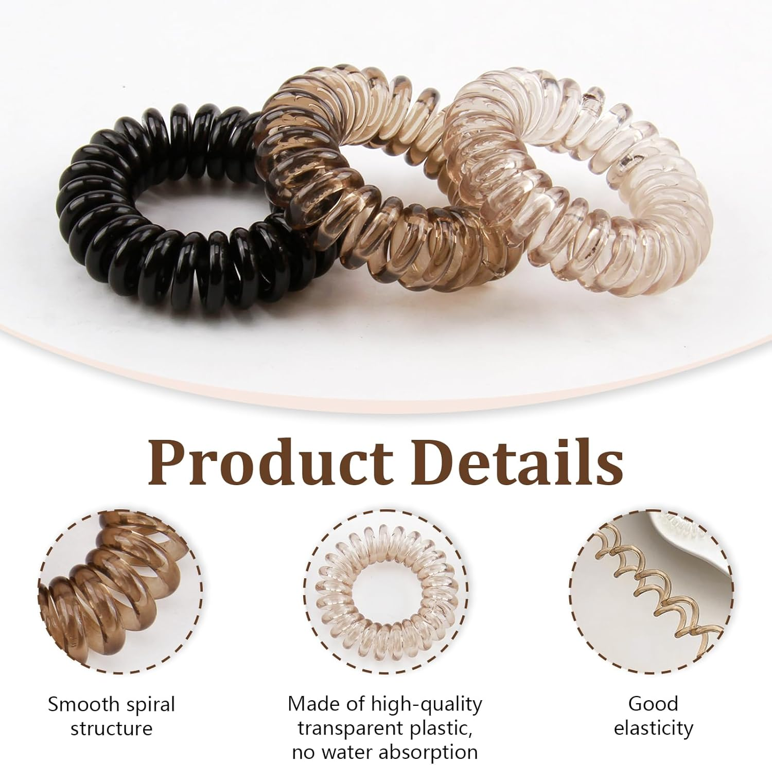 9 Pcs Spiral Hair Ties for Women, Gradient Colors Waterproof Plastic Hair Bands No Damage, Invisible Bobble Suitable for Home Travel Work Swimming Thick Hair Students Working Women & Housewives image number 5
