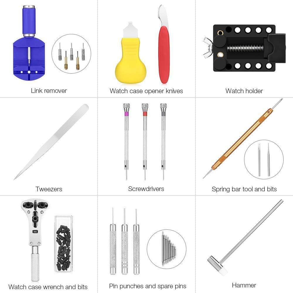 Luxerlife Watches Repair Tool Kit, Professional 147 in 1 Watch Case Opener Repair Tools Watch Spring Pin Bars Watch Band Buckle Remover Battery Replacement Kit image number 6