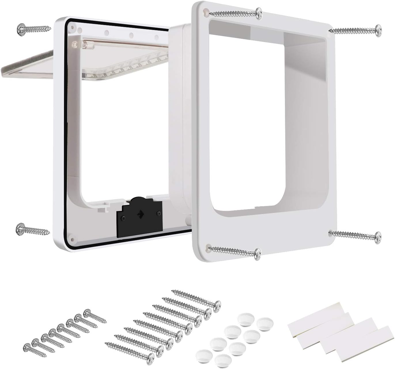 CEESC Cat Doors, Magnetic Pet Door with Rotary 4 Way Lock for Cats, Kitties and Kittens (Medium, White)