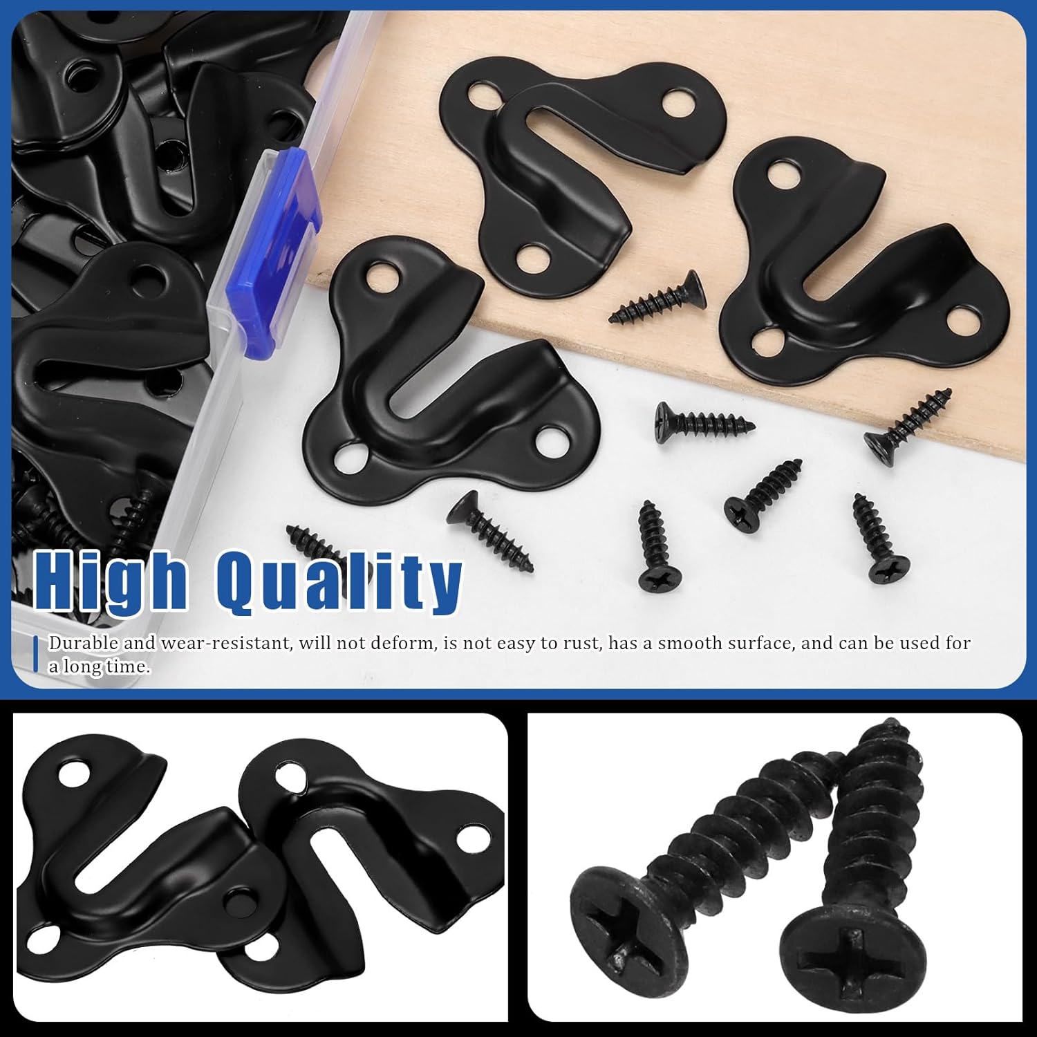 Glarks 80Pcs Butterfly Keyhole Hangers, Black Keyhole Shelf Hanger with Screw, Keyhole Shelf Brackets Hangers, Single Keyhole Hanging Plate for Wall Mounting Coat Rack, Wooden Board, Mug - Colored image number 5