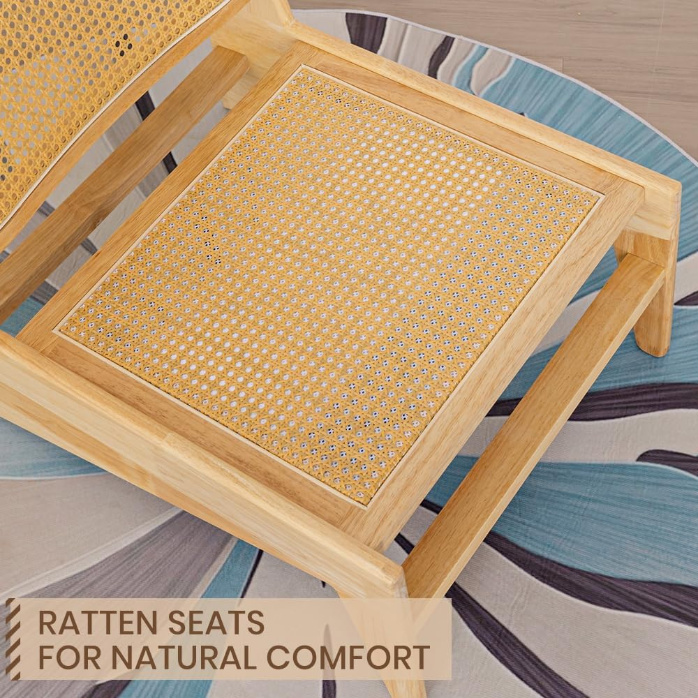 Furb Modern Accent Chair - Wooden Armchair with Rattan Back and Seat, Single Lounge Chair for Indoor Living Room, Library (Natural)