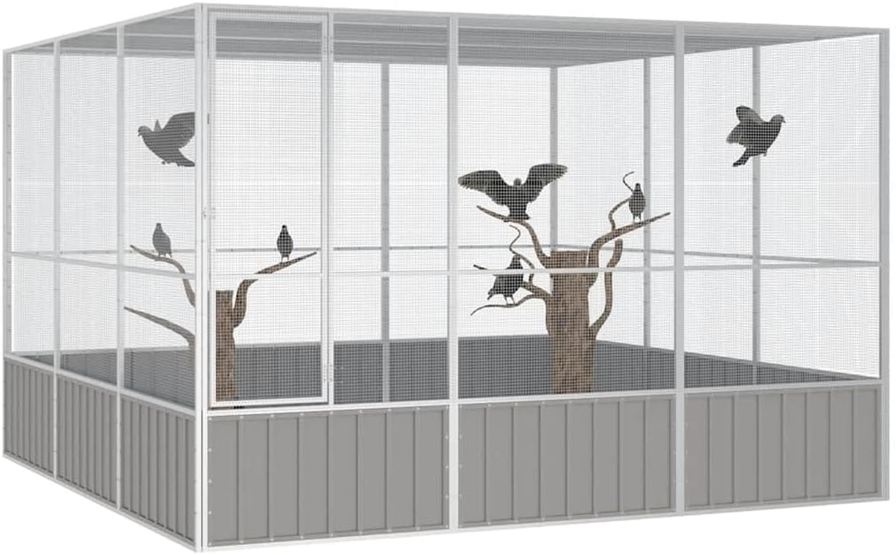 Bird Cage Grey 302.5X324.5X211.5 Cm Galvanised Steel Large Outdoor Aviary Pet Home