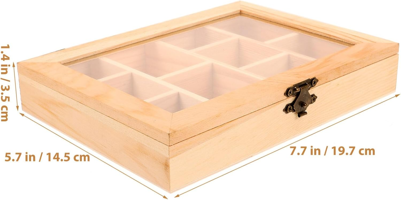 Alipis Rock Display Case Wood Blank Jewelry Organizer Box Tea Bag Organizer, Rock Collection Box 10 Grids Crystal Holder with Clear Lid image number 6