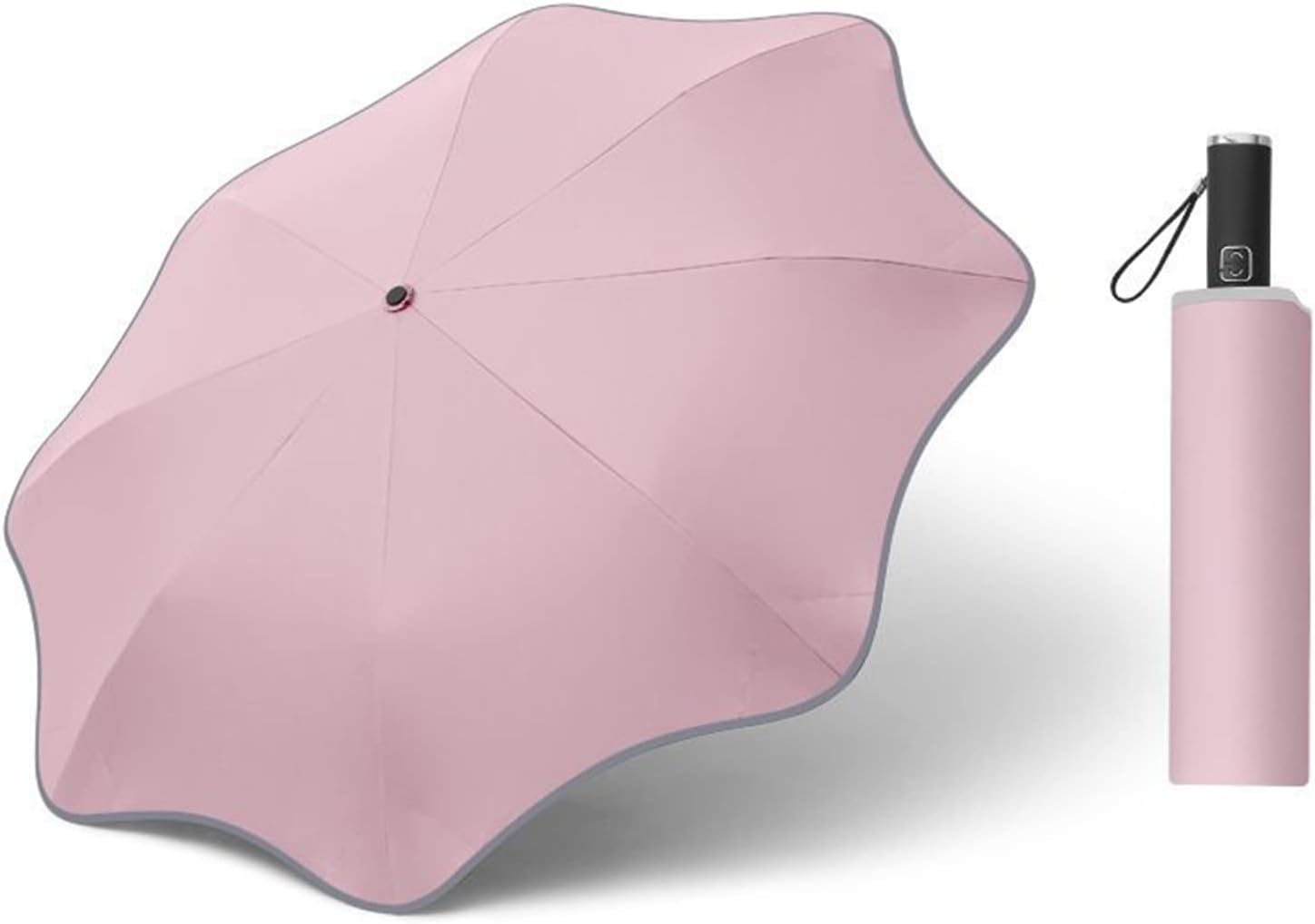 Meichoon Round-Corner Anti-Poking Sunny and Rainy Umbrella with Reflective Strip Lightweight Anti-Ultraviolet Full Glass Fiber Skeleton 8 Ribs for Men Women