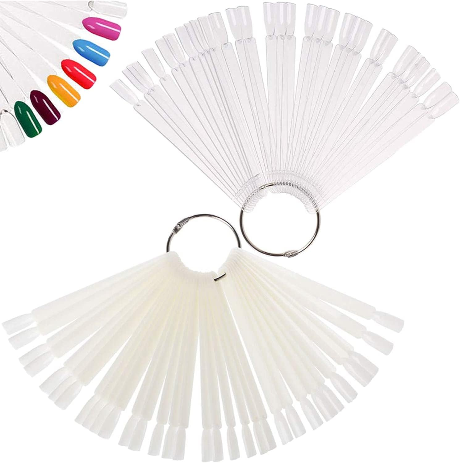 Nail Swatches 100Pcs Nail Swatch Sticks Nail Colour Display Nail Display Tips Nail Art Tips Sticks with Metal Ring for Nail Salon and Beginners(Clear)