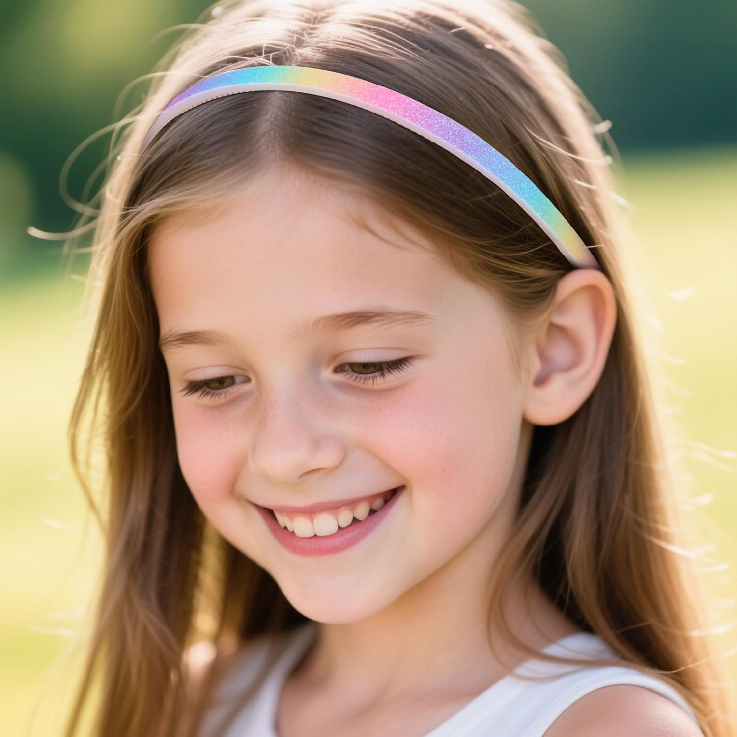 Exipsat Glitter Hair Band Glitter Headband Plastic Headbands 6 Pieces Sparkling Cute Non-Slip Hair Bands Rainbow Hair Bands Colorful Hair Accessories image number 2