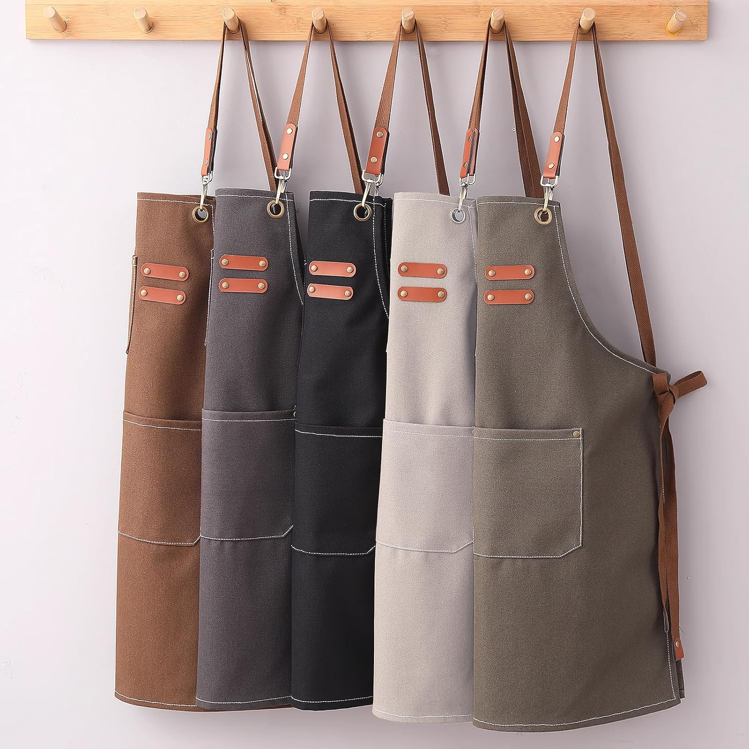 MODY RODY Durable Chef Apron with Pockets for Cooking in Kitchen, Cross Back Protective Waitress Aprons for Men Women Serves Baker Artist Craftsman - Black image number 7