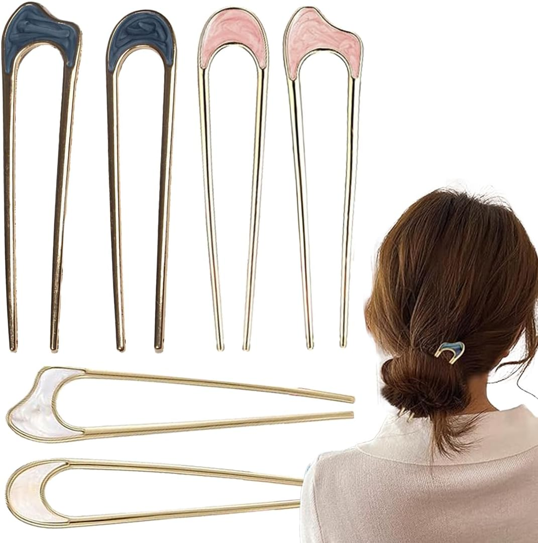 ZORVUJI 6 Pieces French Hair Pins, U Shaped Metal Hairpins, 2 Prong Updo Chignon Pins, Vintage Hair Fork for Weddings, Dating, Girls, Women Hair Accessories image number 4