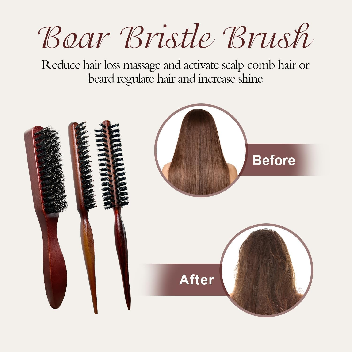 FOTOEVFC Boar Bristle Hair Brush Set, 5Pcs - Slick Back, Teasing, Quiff Roller, Anti-Static, Black image number 5