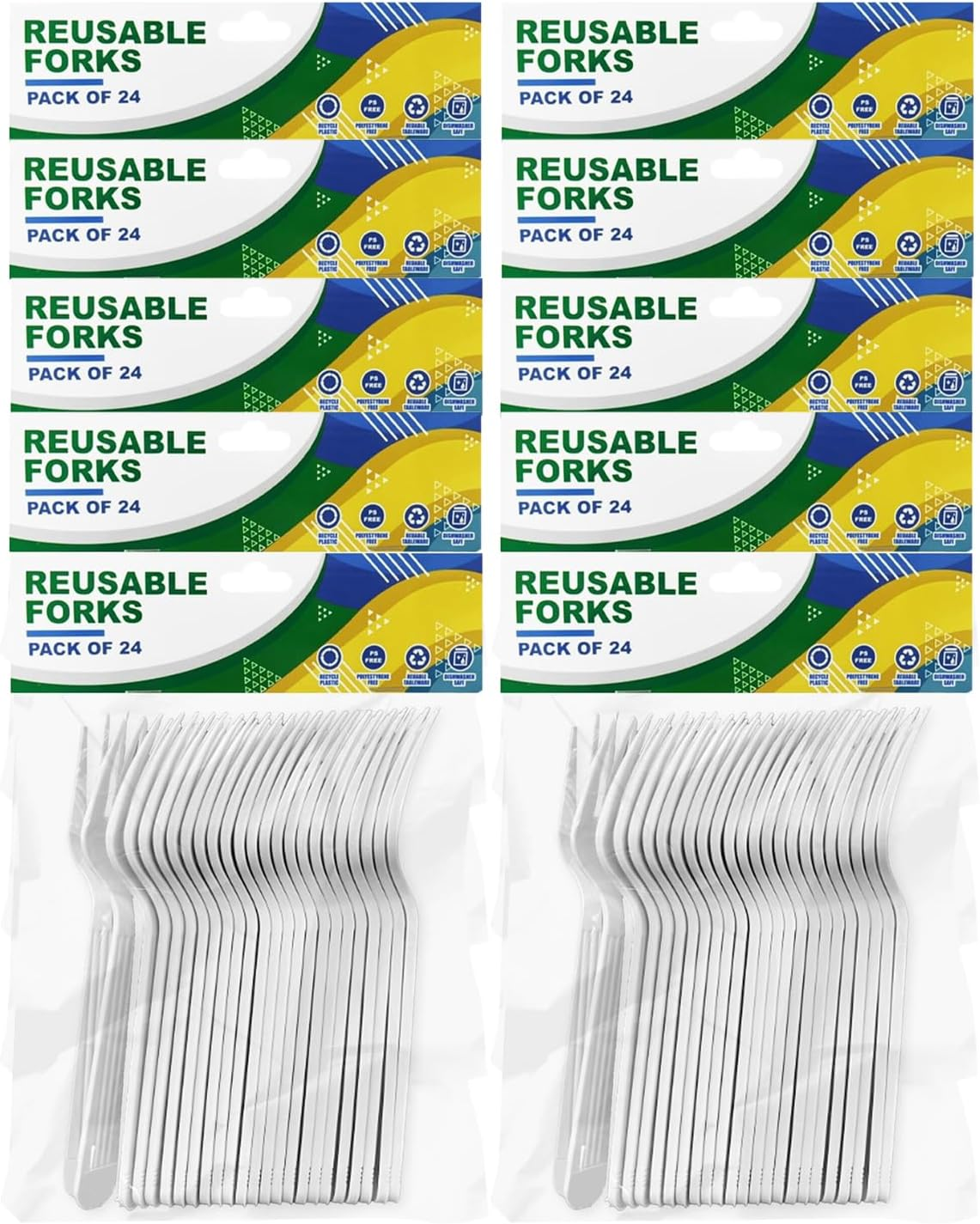 24/96/240 Pieces- Heavy Duty Reusable Plastic Forks White Cutlery Party Catering (24) image number 2