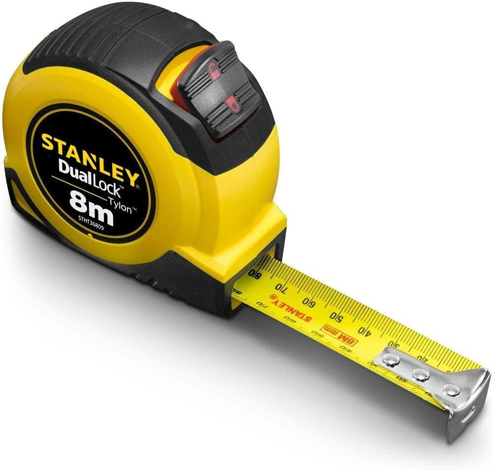 Stanley Tylon Dual Lock Tape Measure, 8 Meter Length X 25 Mm Width, Yellow