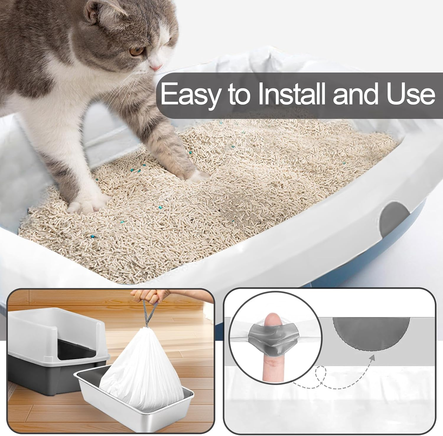 MEILANHUI 20 Count Cat Litter Box Liners, 53 X 28 CM Cat Litter Bags Compatible with Automatic Self-Cleaning Robot Thick Heavy Duty Drawstring Replacement Litter Box Liners image number 6
