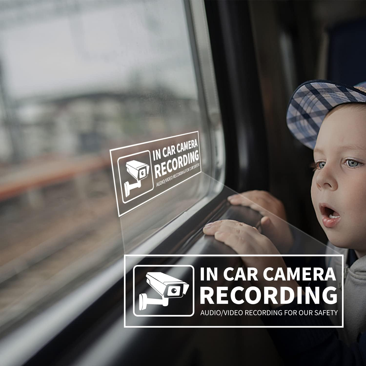 EVQ in Car Camera Audio Video Recording Window Vinyl Stickers 2&times;6 Inch Back Self-Adhesive Security Warning Sign Removable for Vehicle 8 Pack