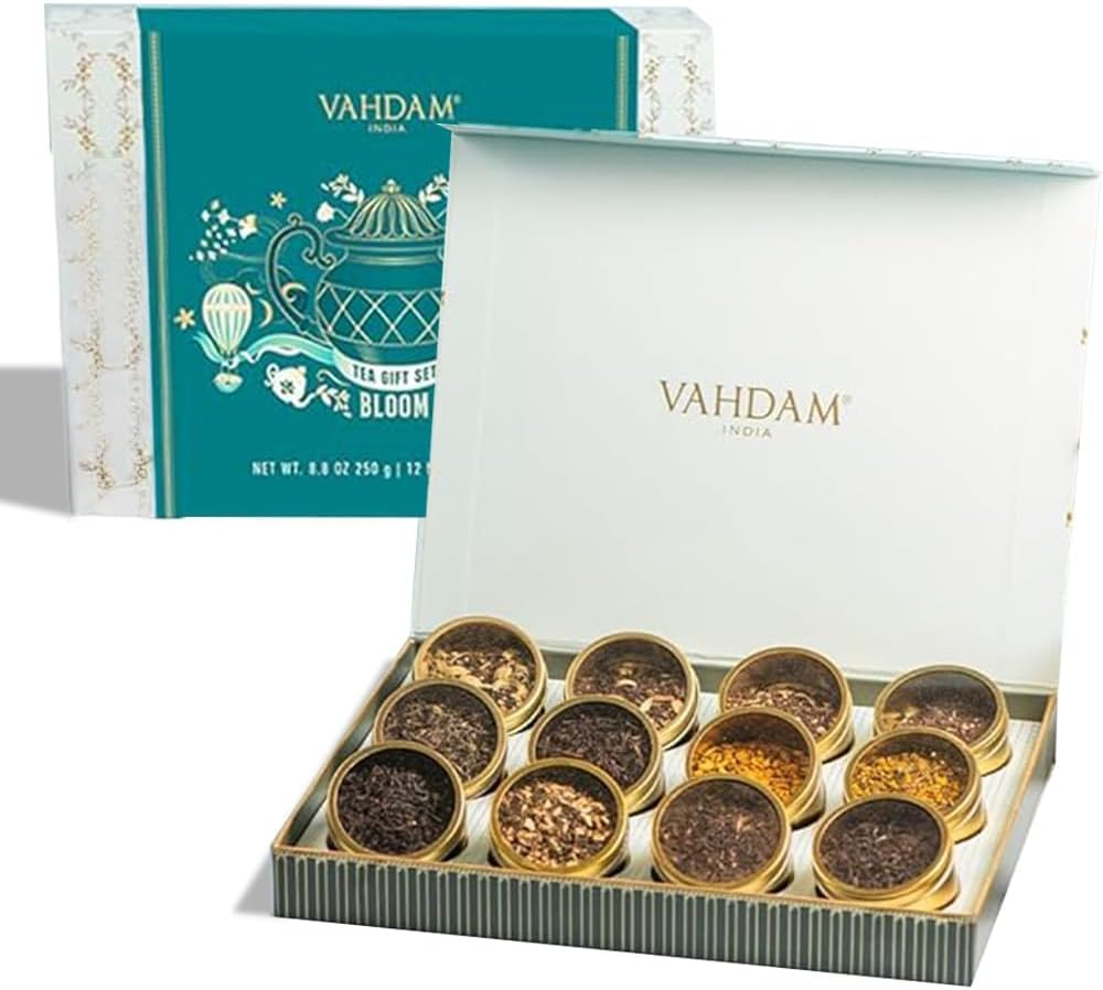 VAHDAM, Bloom - Assorted Tea Gift Set (12 Loose Leaf Tea) Tin Caddy Presentation Box | Gluten Free, Non GMO | Tea Gift Set for Women & Men image number 3