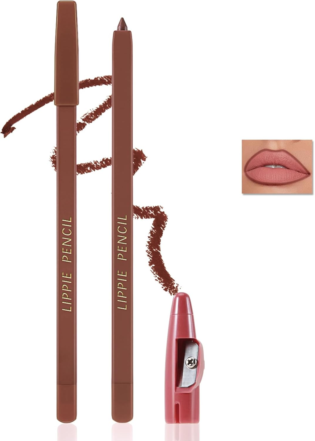 Matte Lip Liner Pencil,Highly Pigmented Retractable Lip Crayon,All Day Wear Nude Lipstick with Sharpener,Waterproof Brown Lipliner image number 4