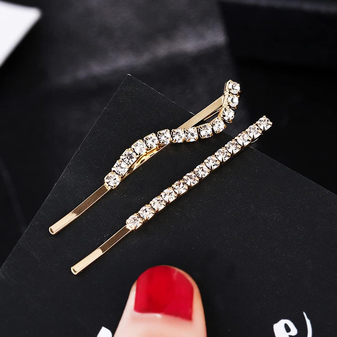 8 Pcs Clear Rhinestone Bobby Pin Crystal Hair Pin Metal Hair Clips Luxury Bling Diamond Barrettes Wedding Bridal Shower Hair Accessories Decorations for Lady Women Girls,,4 Styles, Gold / Silver image number 1