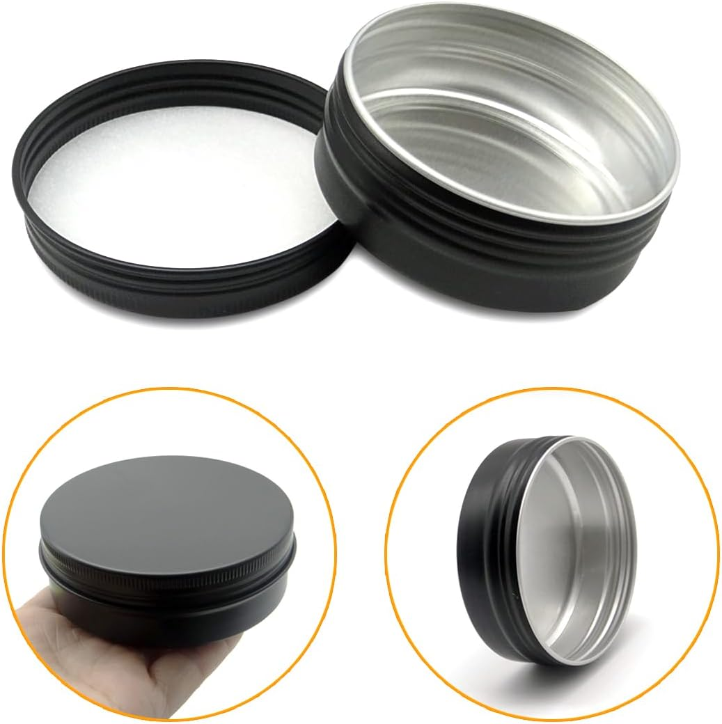 10Pack Aluminum Tin Jars 60Ml, 15Ml Black Empty Container, 30Ml Travel Makeup Tin 100G Pot, 2Oz Refillable Small Cosmetic Cans for DIY Cream Sample Powder Candle Tea Paint Slime (Mixed Size) image number 5
