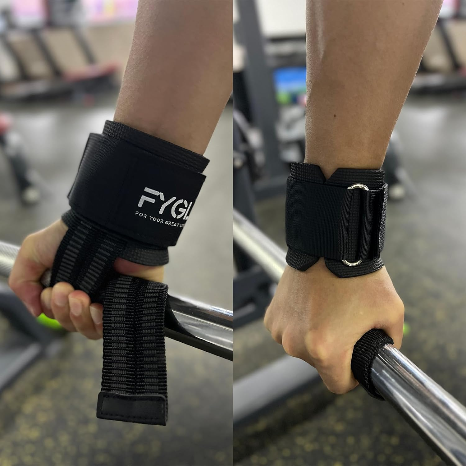 FYGL Lifting Straps with Dura Rubber Grip, No-Slip Nylon Wrist Strap with Neoprene Support for Weightlifting, Powerlifting, Deadlifts image number 4