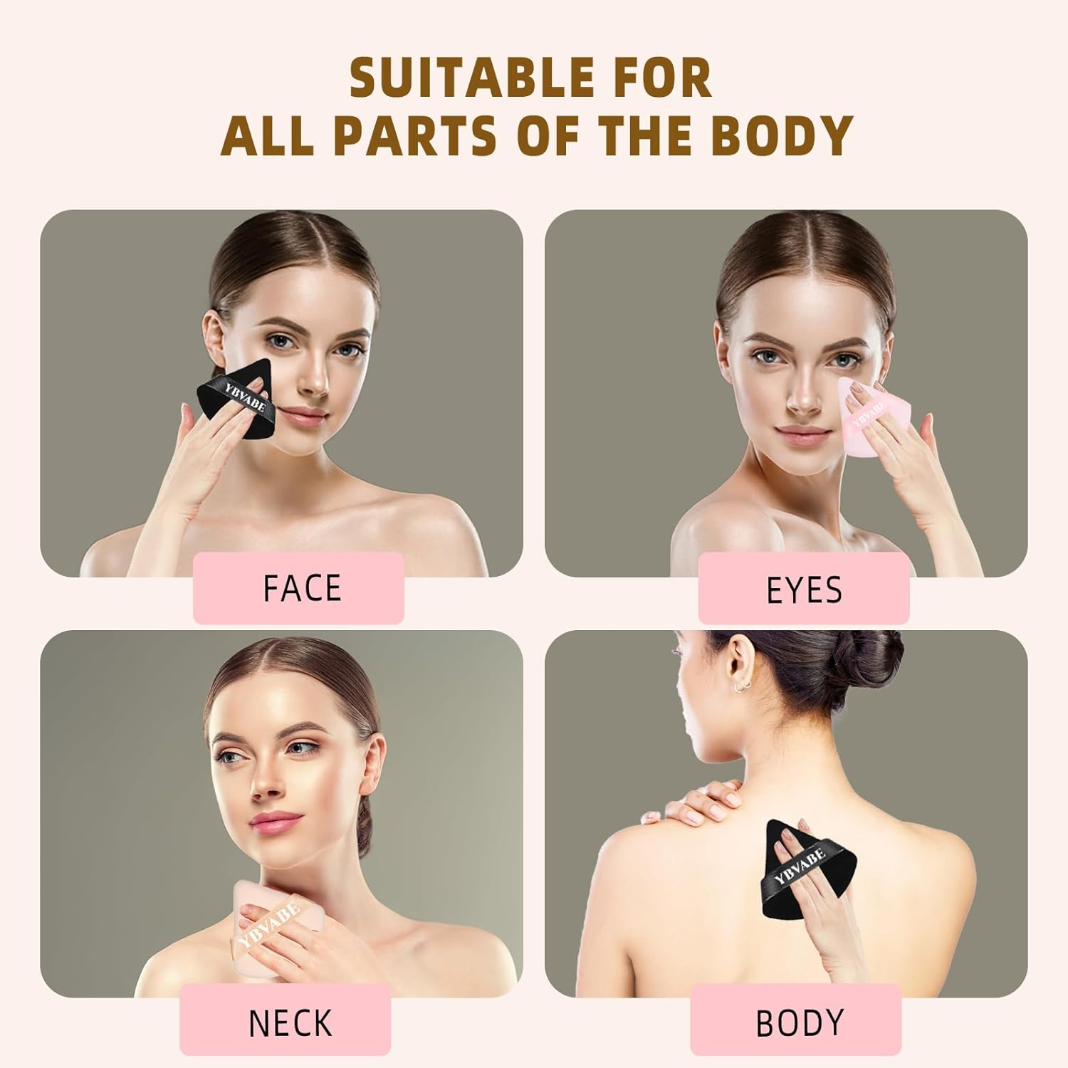 YBVABE Powder Puff, 12Pcs Triangle Powder Puffs Black - Soft & Supple Puffers, Reusable Face Makeup Sponge Blender with Strap for Loose Powder - Setting Powder Beauty Body Cosmetic Foundation Tool image number 3