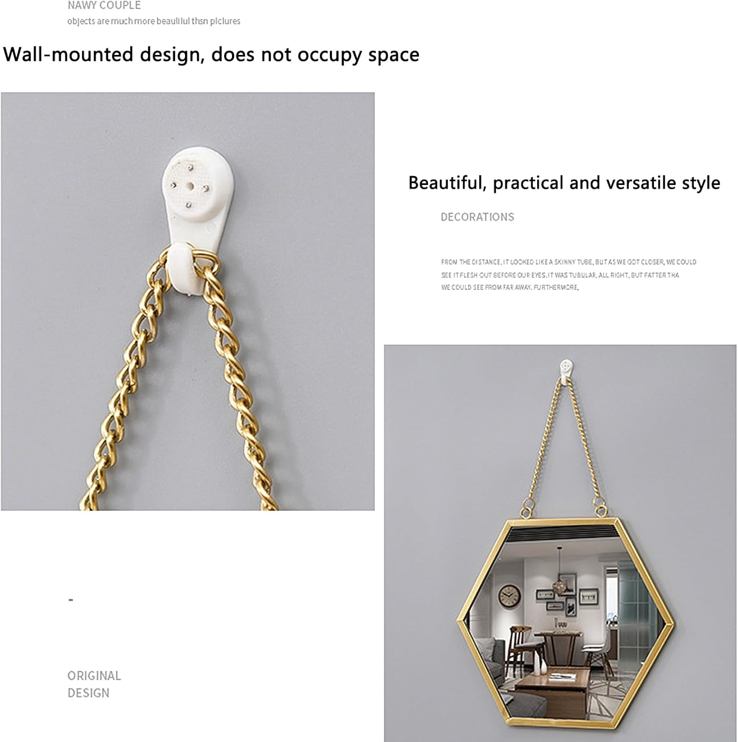 Gold Wall Mirror with Chain &ndash; Wall Mounted Vanity Mirror for Hallway, Bathroom, Vanity, Living Room Decorative (2 Large) image number 2